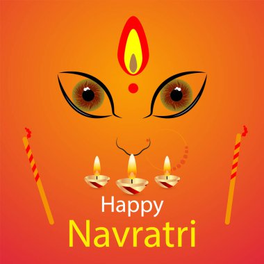 Navratri yüz ve ışıklar, vektör sanat çizimi.