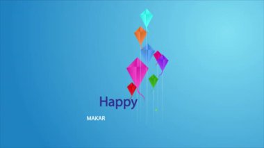 Makar Sankranti Hindistan 'da mutlu bir festival, gökyüzünde uçurtmalar, sanat videosu illüstrasyonu.