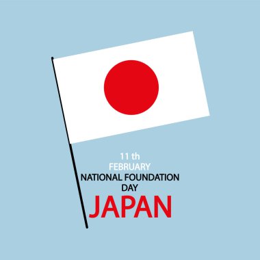Japonya Ulusal Günü 11 Şubat bayrak direği, vektör sanat illüstrasyonu.