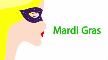 Mardi Gras maskeli kız, sanat videosu illüstrasyonu.