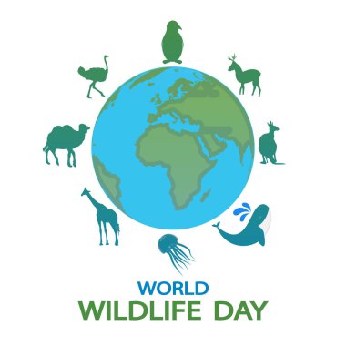 Wildlife world day planet with animals, vector art illustration. clipart