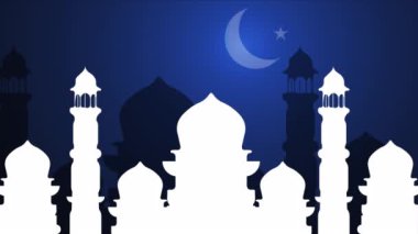 Ayın altındaki İslami kutsal gece mimarisi, sanat videosu illüstrasyonu.
