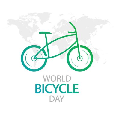 Bisiklet Dünya Günü yeşil dünya haritası, vektör sanat çizimi.