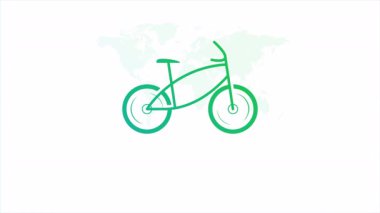 Bisiklet Dünya Günü yeşil dünya haritası, sanat video illüstrasyonu.