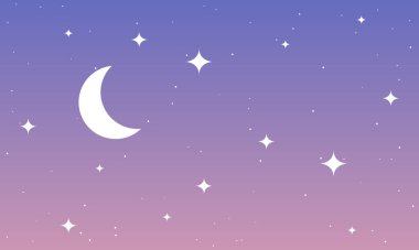 Gökyüzü hilal yıldızları pastel renkler, vektör sanat çizimleri.