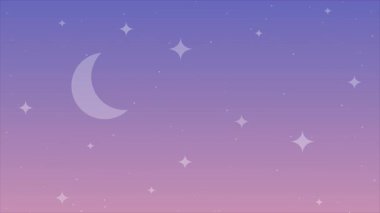 Gökyüzü hilal yıldızları pastel renkler, sanat videosu illüstrasyonu.