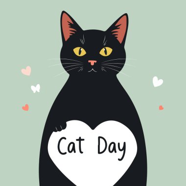 Cat International Day Heart, vektör sanat illüstrasyonu.