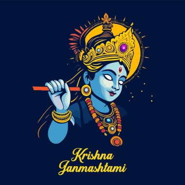 Krishna janmashtami festival portresi, vektör sanat illüstrasyonu.