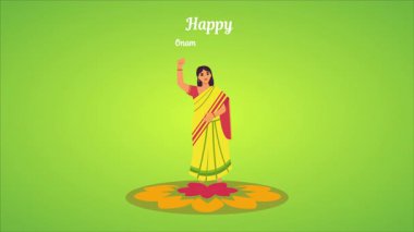 Mutlu festival kızı çiçekleri, sanat videosu illüstrasyonu.