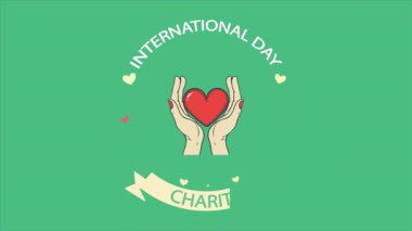 Charity International Day kalp elleri, sanat videosu illüstrasyonu.
