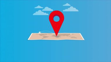 Turizm Dünyası Gündüz Uçak Haritası Konum Seyahat Konsepti, Sanat Video İllüstrasyonu.