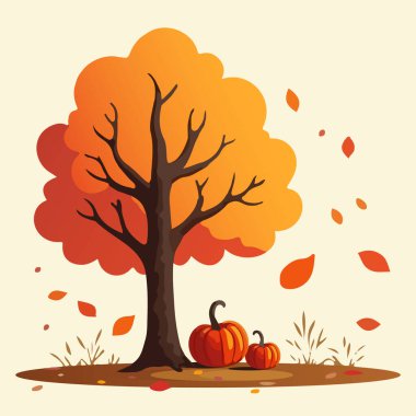 Sonbahar ağacı kabağı yaprakları manzara, vektör sanat çizimi.