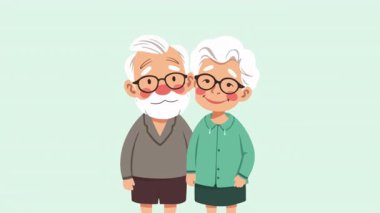 Uluslararası Yaşlılar Günü evli çift, sanat videosu illüstrasyonu.