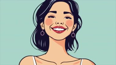 Kadın gülümsemesi güzel, sanat videosu illüstrasyonu.