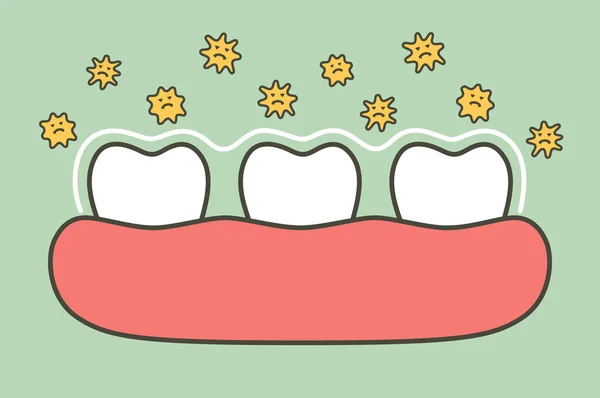 Healthy Tooth Protection Bacteria Microbe Virus Teeth Dental Cartoon Vector — Archivo Imágenes Vectoriales