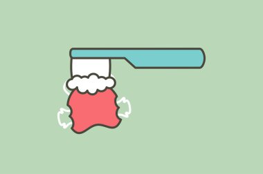 Diş fırçası ve diş macunu ile diş teli ya da diş teli temizleme - tasarım için düz çizgi film vektörü şirin karakter