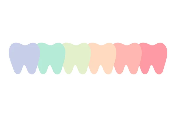 複数の色や虹の歯の行 歯の漫画のベクトルフラットスタイルのデザインのためのかわいいキャラクター — ストックベクタ