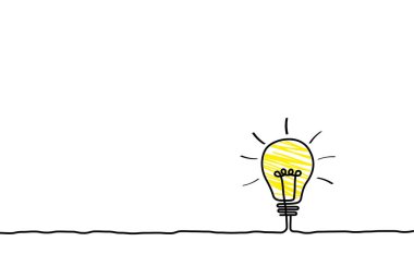 - İyi fikir. Ampul fikri, stoklar için çizilmiş yaratıcı konsept ampul. Düz stil. Vektör illüstrasyonu