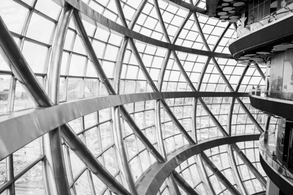 Interior Panoramic Windows Sphere Futuristic Modern Building Glass Roof Walls — Stock Photo, Image