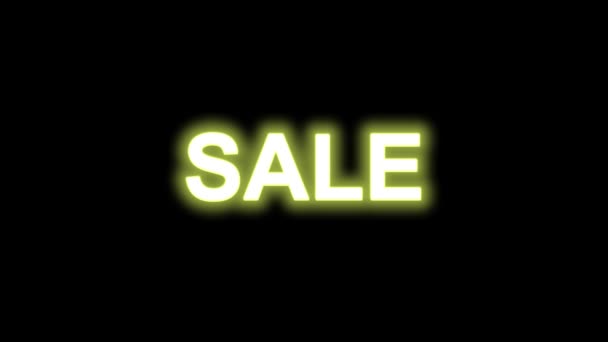 Sale Neon Green Yellow Light Black Background Each Letter Lights — Stockvideo