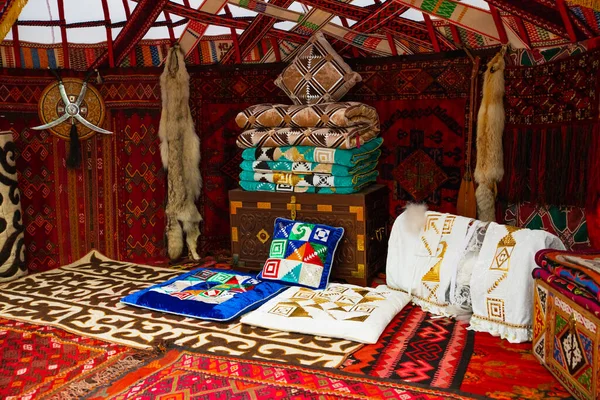 Stock image Interior and decoration of a traditional Kazakh yurt house inside, aul. Astana (Nur-Sultan), Kazakhstan - 10.24.2022