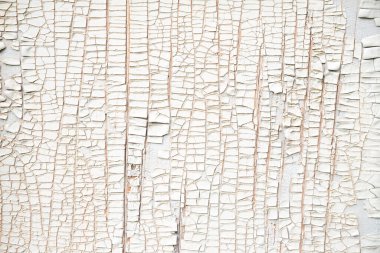 Arka planda beyaz boya dokusu soyuluyor. Eski duvar, yakın çekim, tam çerçeve.