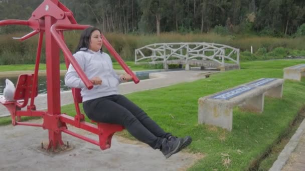 活动女性 在公园内运动公共健身器材 — 图库视频影像