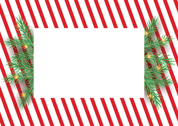 Noel Ağacı Yeşil Dallı Çizgili Baston Şeker Desenli Noel Arka — Stok Vektör