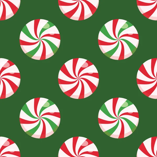 Nahtloses Weihnachtsmuster Mit Süßigkeiten Pfefferminzmuster Vorhanden Erdbeer Wirbeln Bonbons Nahtlos — Stockvektor
