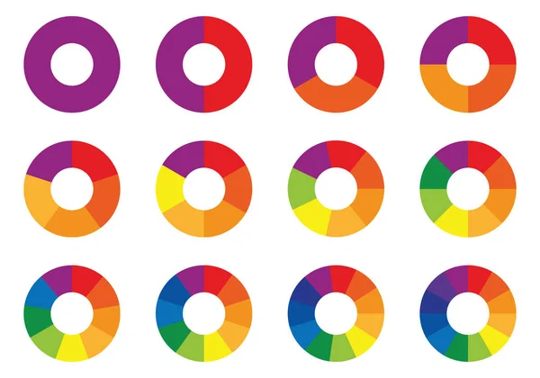 Wykresy Placków Zestaw Różnych Kręgów Kolorów Izolowane Element Infograficzny Okrągły — Wektor stockowy