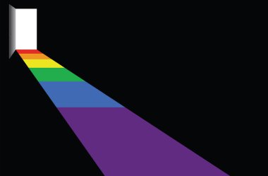 Çıkıyorum. Işık açık kapıdan çıkıyor. Ulusal Açılış Günü. LGBT, homoseksüel ayrımcılık, homofobi konsepti