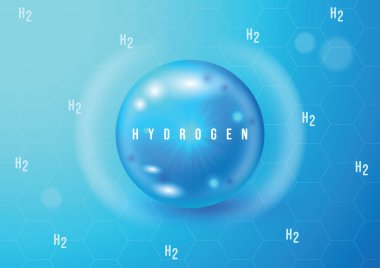 Hidrojen H2 3d Simge Kavramı. Yenilenebilir Eko Enerji. Yenilenebilir Elektrik tarafından desteklenen hidrojen enerjisi. Hidrojen H2 Vektör Çizimi. Kimya modeli