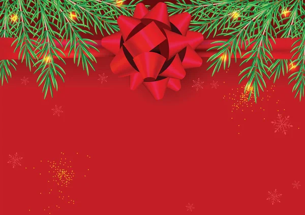 Arrière Plan Rouge Avec Branches Vert Arbre Noël Arc Rouge — Image vectorielle