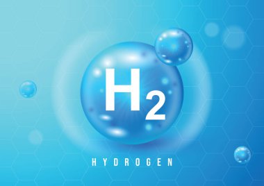 Hidrojen H2 3d Simge Kavramı. Yenilenebilir Eko Enerji. Yenilenebilir Elektrik tarafından desteklenen hidrojen enerjisi. Hidrojen H2 Vektör Çizimi. Kimya modeli