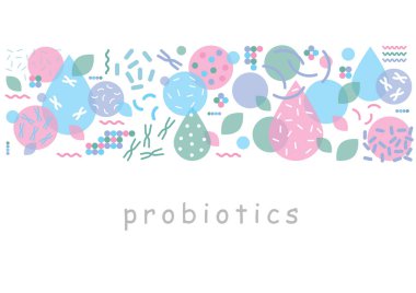 Probiyotik bakteri tasarım vektör. Lactobacillus probiyotik bakteri ile tasarım kavramı. Prebiyotik sağlıklı beslenme madde ile tasarım
