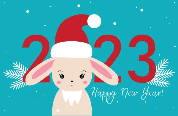 Rabbit Santa Claus Hat Chinese Year Symbol 2023 Rabbit Chinese — стоковый вектор