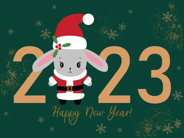 Králík Klobouku Santa Clause Čínský Symbol Roku2023 Králičí Čínský Nový — Stockový vektor