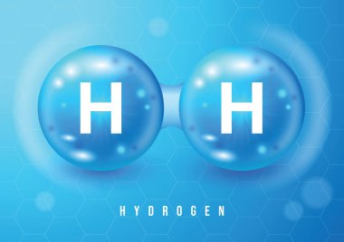 Hidrojen H2 3d Simge Kavramı. Yenilenebilir Eko Enerji. Yenilenebilir Elektrik tarafından desteklenen hidrojen enerjisi. Hidrojen H2 Vektör Çizimi. Kimya modeli