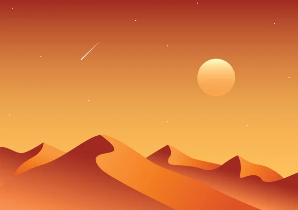 夕阳中的金色沙漠 景观设计矢量图 中东沙漠山脉砂岩背景 沙子在自然 — 图库矢量图片