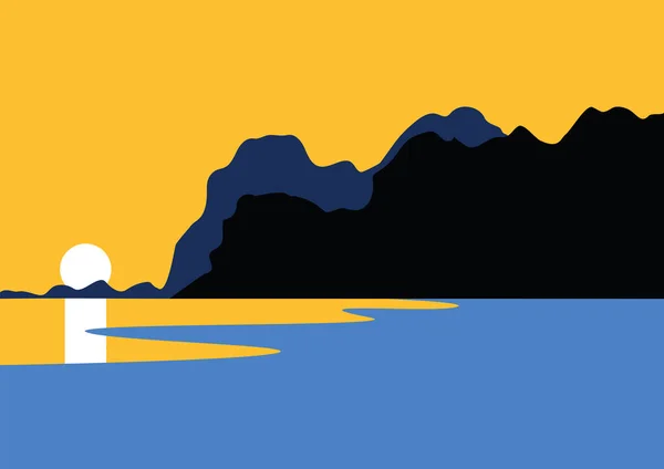 Τοπίο Βουνά Και Θάλασσα Απεικόνιση Διάνυσμα Ήλιο — Διανυσματικό Αρχείο