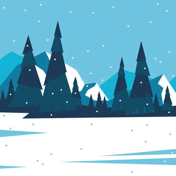 Paisaje Invernal Con Montañas Bosque Fondo Invierno Nieve Montañas Azules — Archivo Imágenes Vectoriales