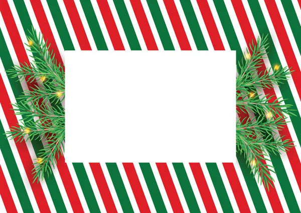 Rayas Patrón Bastón Caramelo Con Ramas Verdes Árbol Navidad Líneas — Archivo Imágenes Vectoriales