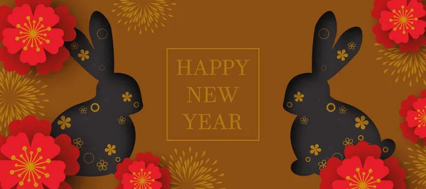新年快乐 中国新年兔子的象征 中国背景 节日中国横幅与星座标志2023 金色设计 — 图库矢量图片