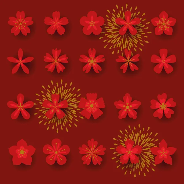 Κόκκινα Λουλούδια Sakura Λουλούδια Συλλογή Συμβόλων Εικόνα Σημάδι Εικονογράφηση Φορέα — Διανυσματικό Αρχείο