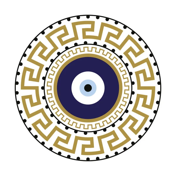 Grecki Meander Tureckie Złe Oko Mandala Greckie Złe Oko Symbol — Wektor stockowy