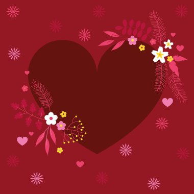 Kalp ve yapraklarla süslü bir çerçeve. Sevgililer Günü geçmişi. Aşk ve kalp