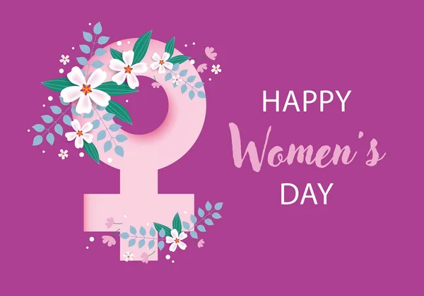 Aranyos Kártya Március Virágokkal Nemzetközi Nőnap Női Jel Virággal — Stock Vector