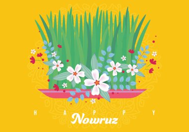 Grass and flowers. Nowruz. Kazakh new year, Nauryz, the return of spring and the start of a new year. Holiday Nowruz, Happy Nowruz, vector illustration clipart