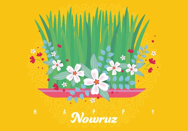 Çimenler Çiçekler Nowruz Kazak Yeni Yılı Nauryz Baharın Dönüşü Yeni — Stok Vektör