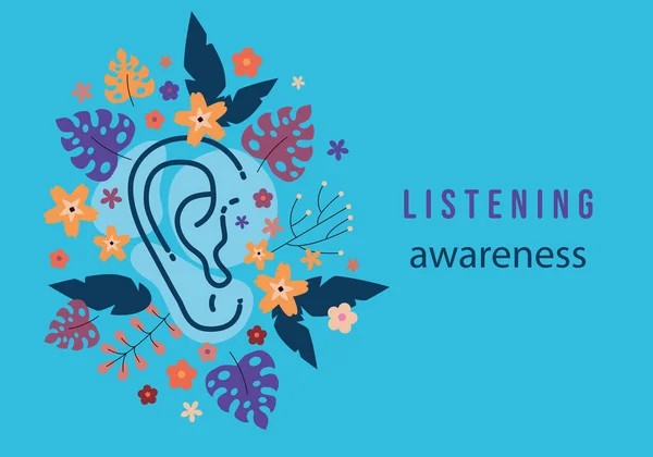Hearing Awareness World Map International Ear Care Day Ear Flower — Archivo Imágenes Vectoriales